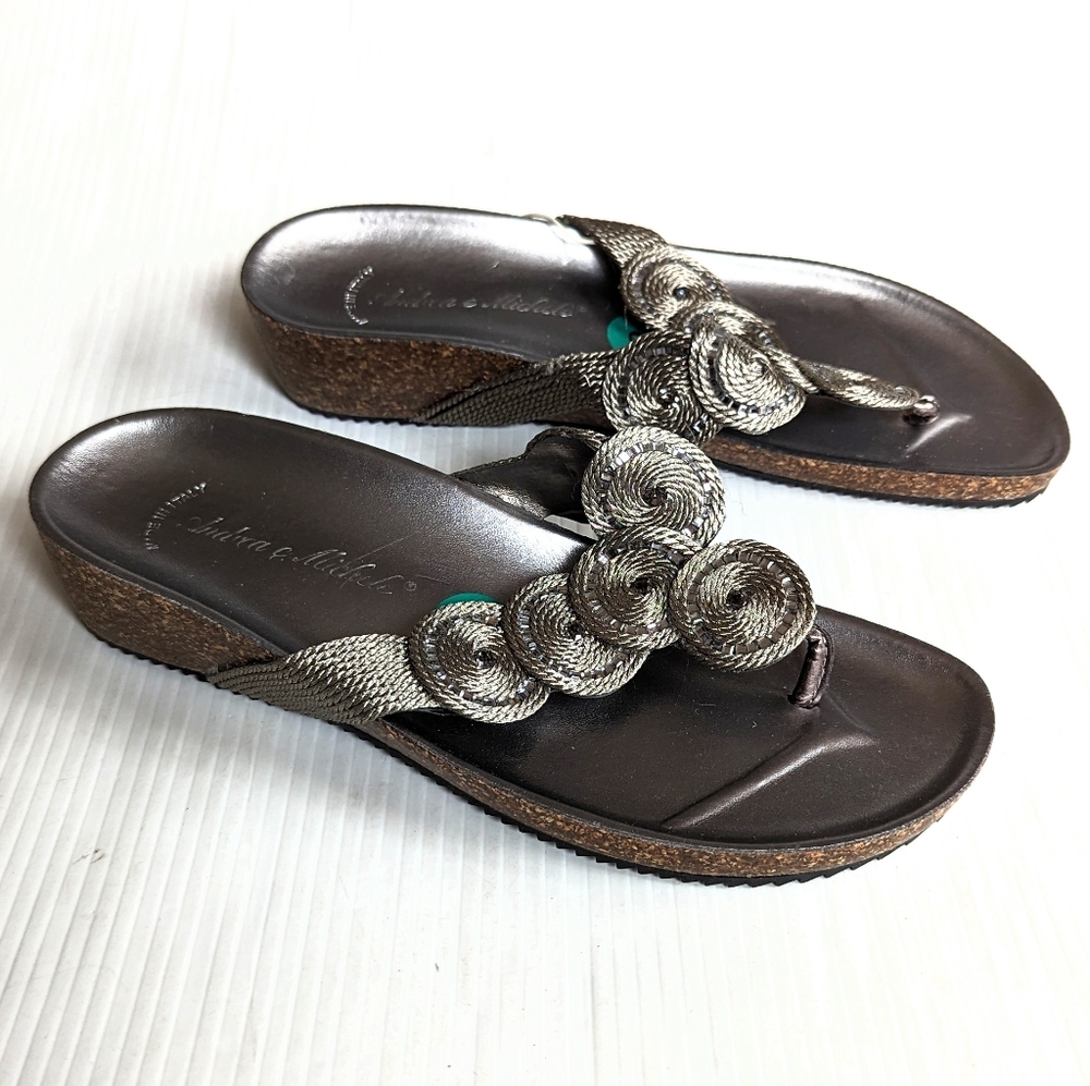 ANDREA E MICHELE Italian made cork heel bling silver sandals Size 8